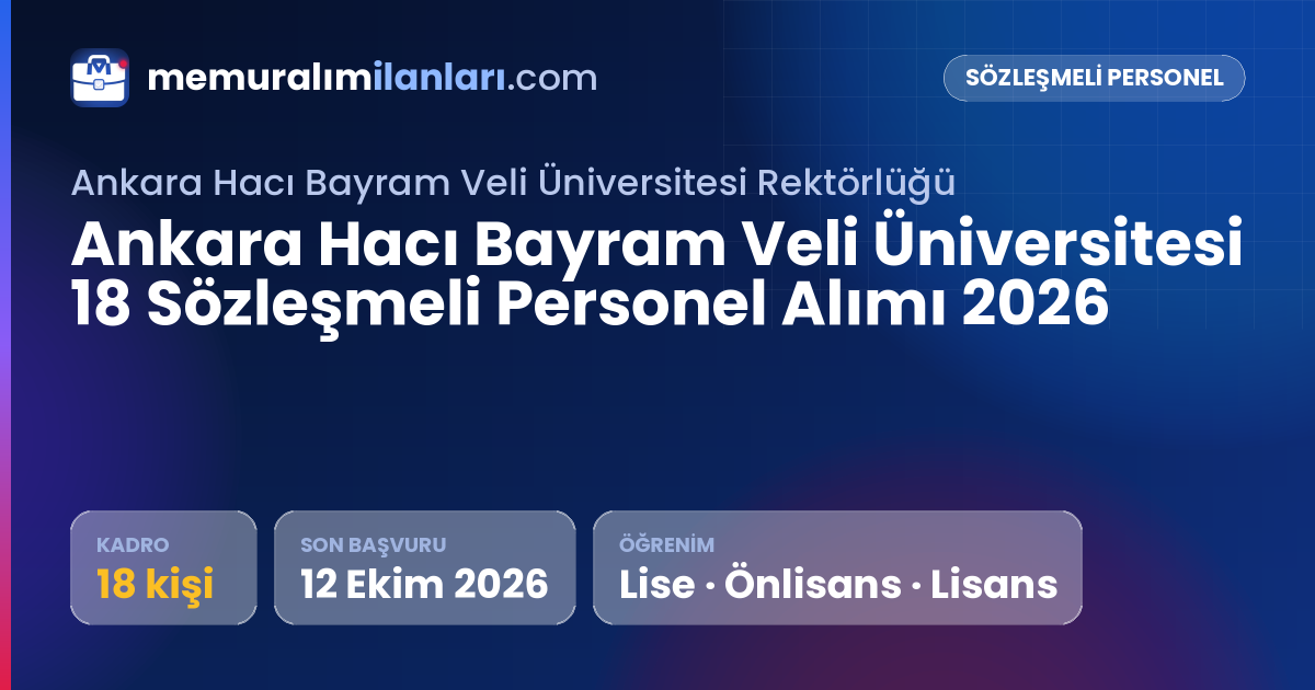 Ankara Hacı Bayram Veli Üniversitesi 18 Sözleşmeli Personel Alımı 2026 — ilan kartı: 18 kadro, son başvuru 12 Ekim 2026