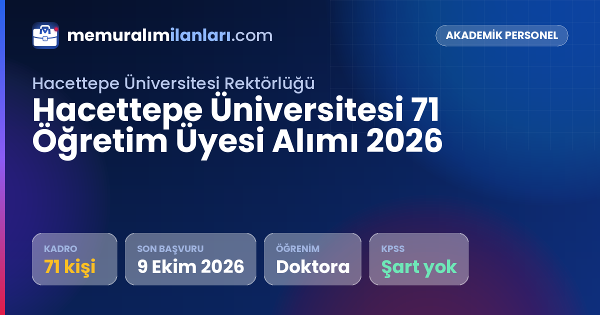 Hacettepe Üniversitesi 71 Öğretim Üyesi Alımı 2026 — ilan kartı: 71 kadro, son başvuru 9 Ekim 2026