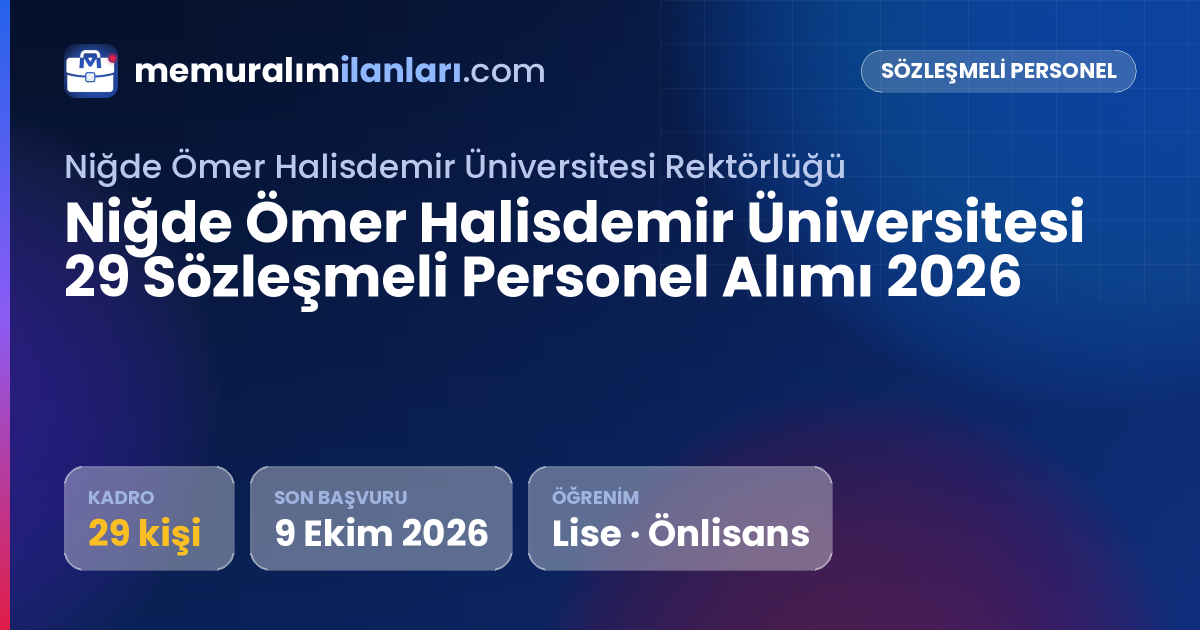Niğde Ömer Halisdemir Üniversitesi 29 Sözleşmeli Personel Alımı 2026 — ilan kartı: 29 kadro, son başvuru 9 Ekim 2026
