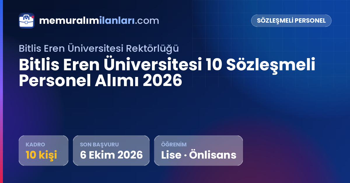 Bitlis Eren Üniversitesi 10 Sözleşmeli Personel Alımı 2026 — ilan kartı: 10 kadro, son başvuru 6 Ekim 2026